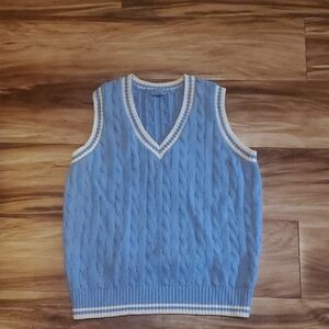 LAST CHANCE FINAL PRICE Blue and White Cable Knit Sweater Vest